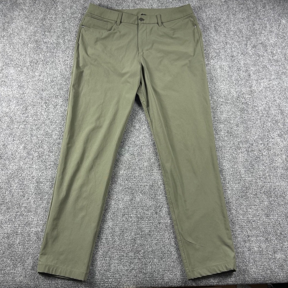 Lululemon Commission Slim Fit Pants Mens 34 Green Stretch Recycled Polyester